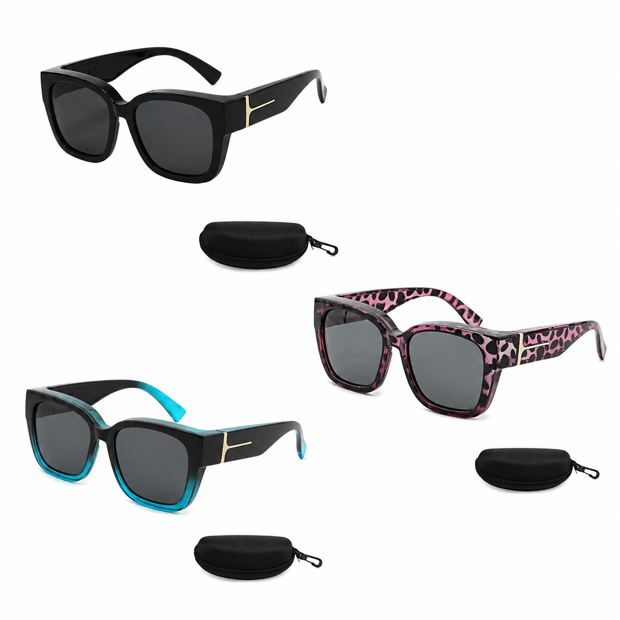 Polarized Square Sunglasses with Wrap-Around Design & UV400 Protection